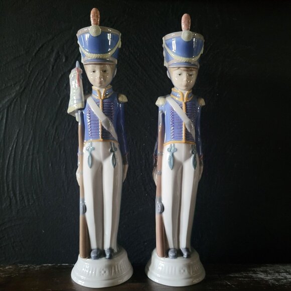 Pair of Lladro Soldiers Blue Pants Collection Cadet with Rifle, Cadet with Flag - Picture 1 of 10
